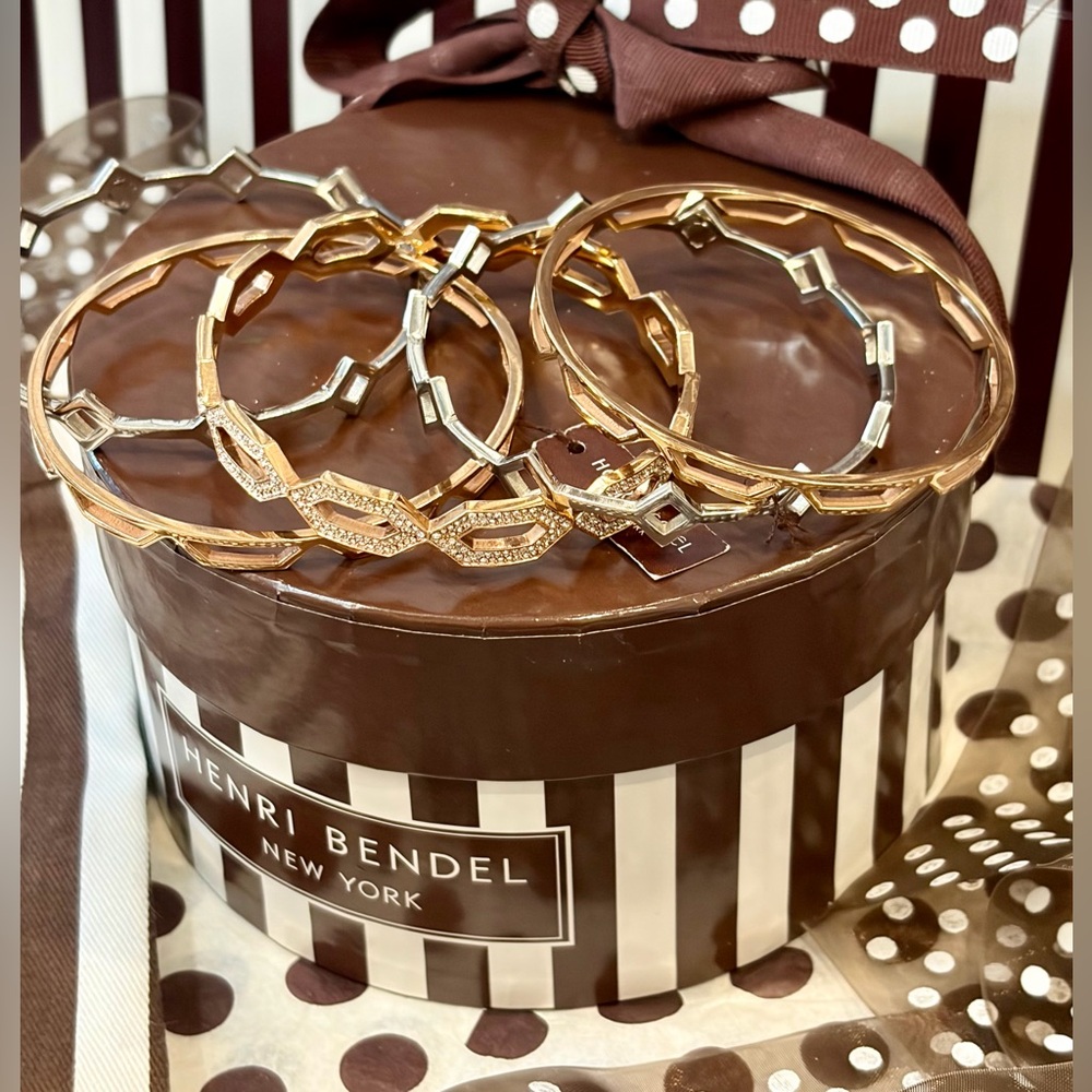 HENRI BENDEL Rose Gold/Silver-Tone Stackable Bangle Geometric/Honeycomb/Openwork - Picture 6 of 10